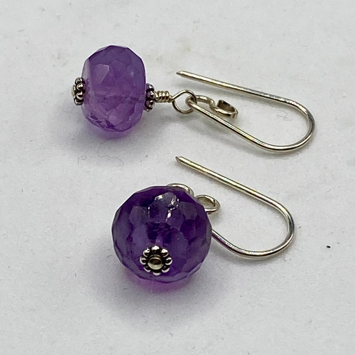 Handmade Faceted Amethyst Earrings by Hip Chick Glass, Sterling Silver Bead Earrings, Handmade Gemstone Jewelry, February Birthstone Gift