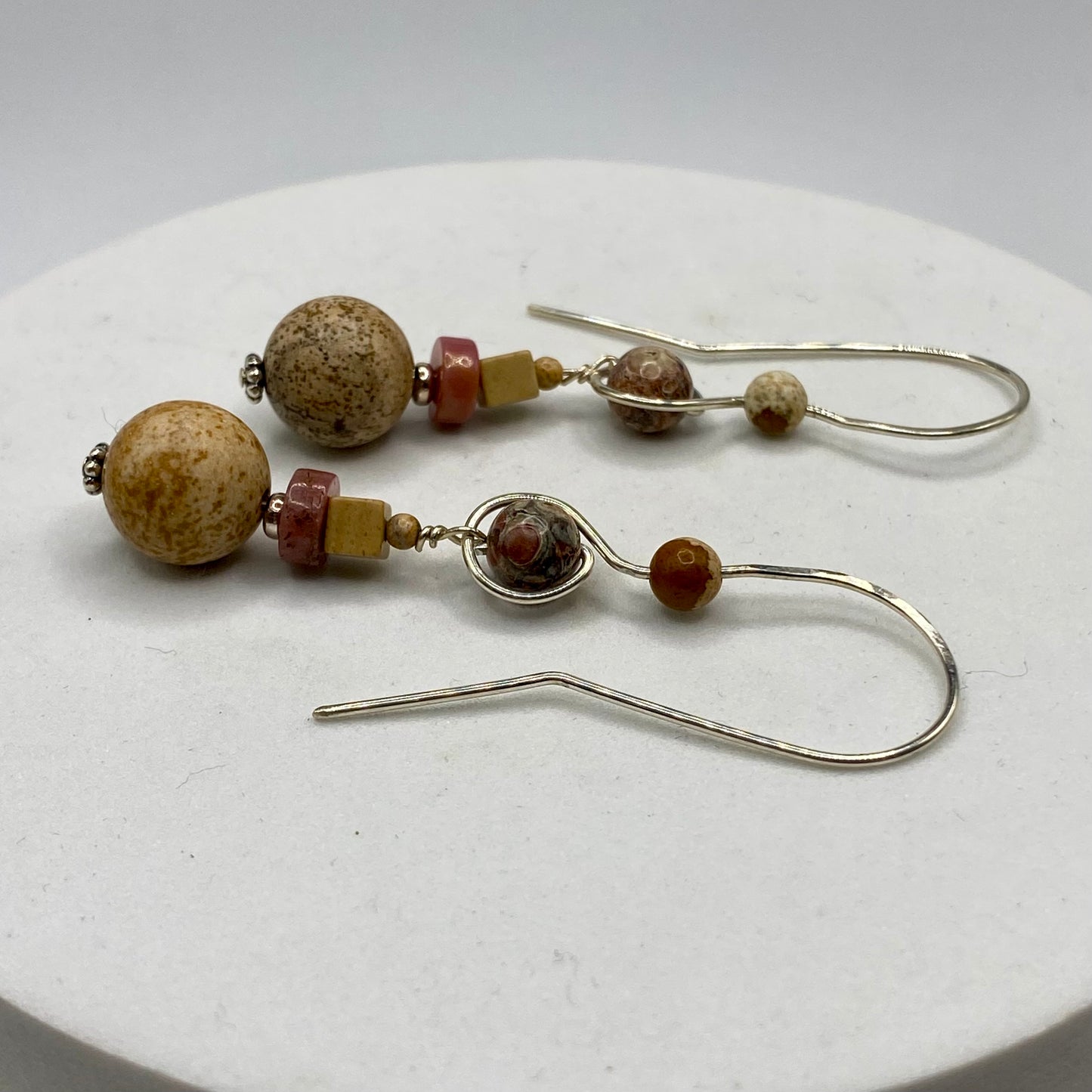 Picture Jasper Dangle Earrings by Hip Chick Glass, Sterling Silver Earrings, Handmade Boho Luxe Jewelry Gift, Picture Jasper Earrings OOAK