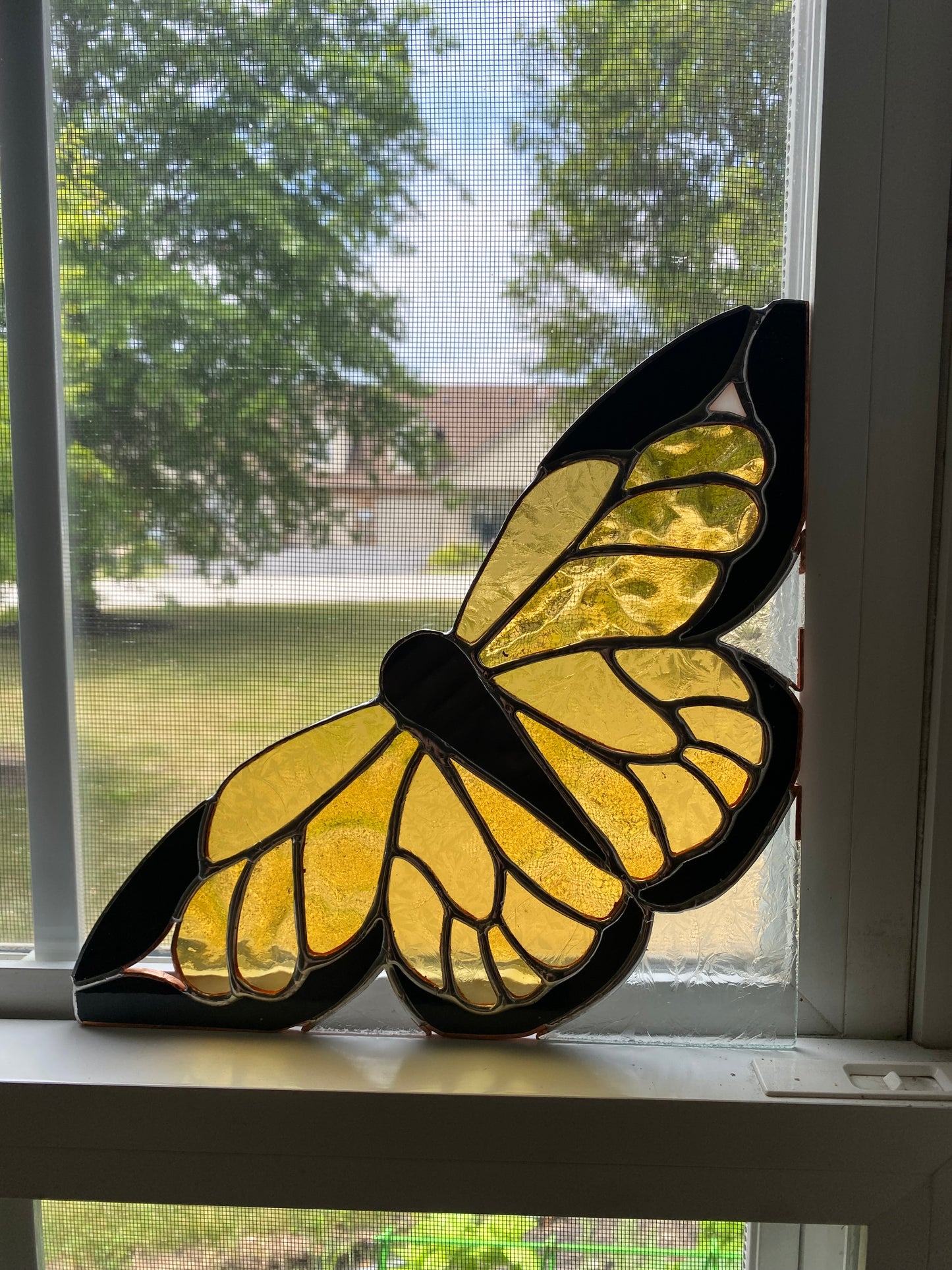YELLOW BUTTERFLY Window Corner | Stained Glass Window Panel | Handmade Home Décor | Butterfly Sun Catcher by Hip Chick Glass, LLC