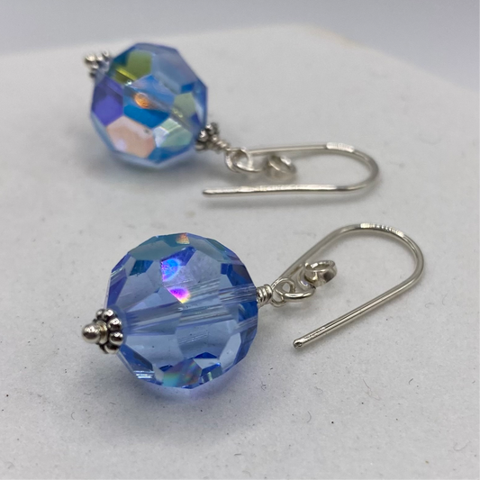 Blue Crystal Drop Earrings by Hip Chick Glass, Sterling Silver Earrings, Handmade Crystal Earrings, Handmade Jewelry Gift