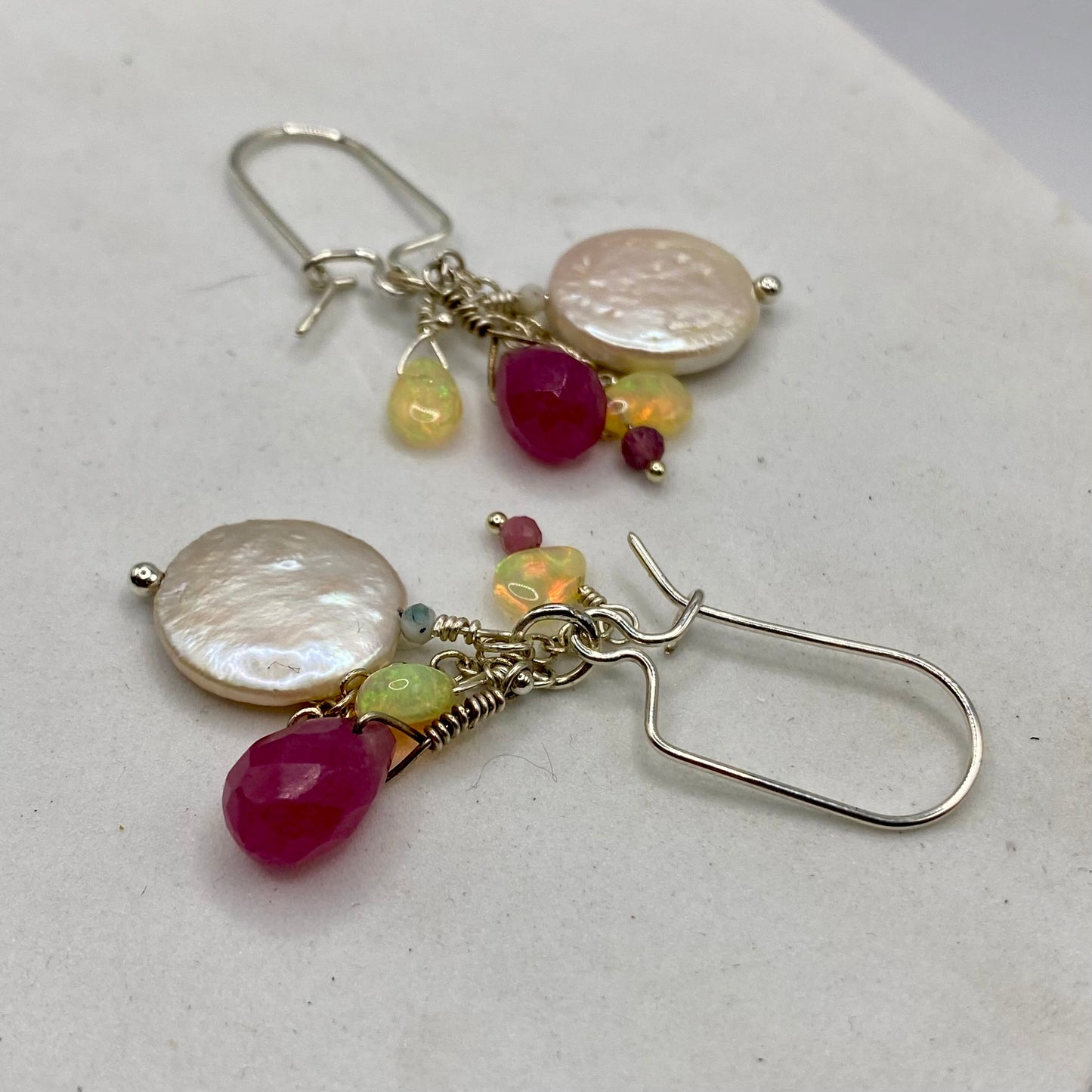 Coin Pearl, Ethiopian Opal, Chalcedony & Tourmaline Earrings by Hip Chick Glass, Sterling Silver Earrings, Handmade Gemstone Jewelry, Birthstone Gift