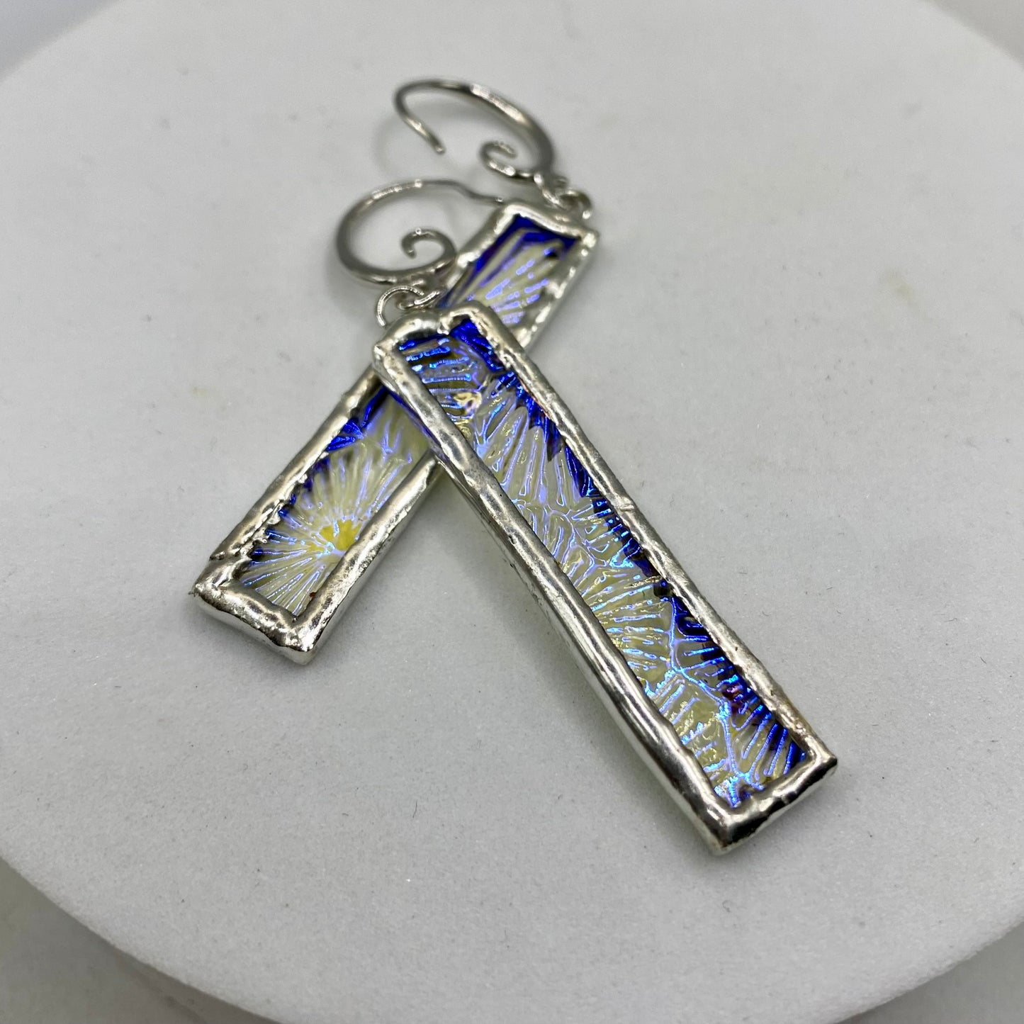 Snowflake Stick Earrings | Stained Glass Earrings by Hip Chick Glass, Stained Glass Dangle Drop Earrings, Stained Glass Earrings