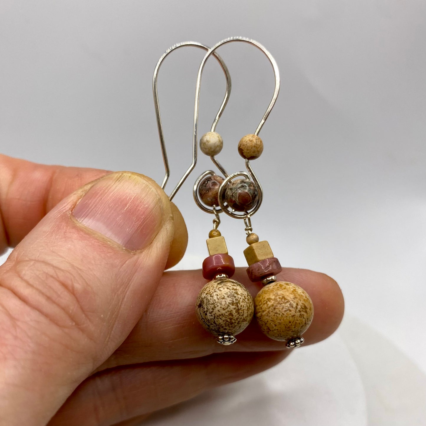 Picture Jasper Dangle Earrings by Hip Chick Glass, Sterling Silver Earrings, Handmade Boho Luxe Jewelry Gift, Picture Jasper Earrings OOAK