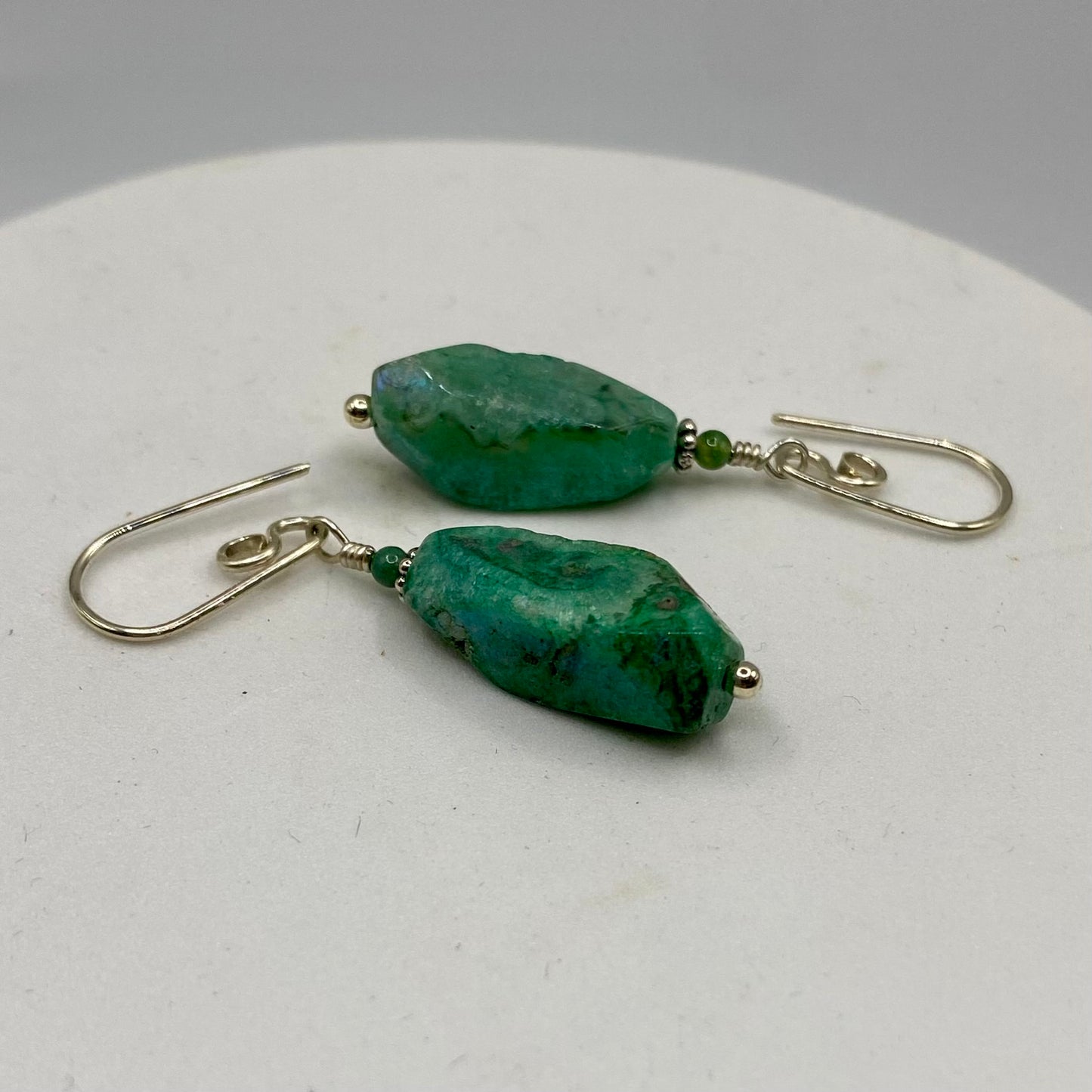Green Druzy Agate Dangle Earrings by Hip Chick Glass, Sterling Silver Earrings, Handmade Gemstone Jewelry, Gemstone Jewelry Gift