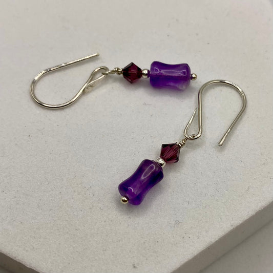 Amethyst & Swarovski Crystal Earrings by Hip Chick Glass, Sterling Silver Earrings, Handmade Gemstone Jewelry, Handmade Jewelry Gift, February Birthstone