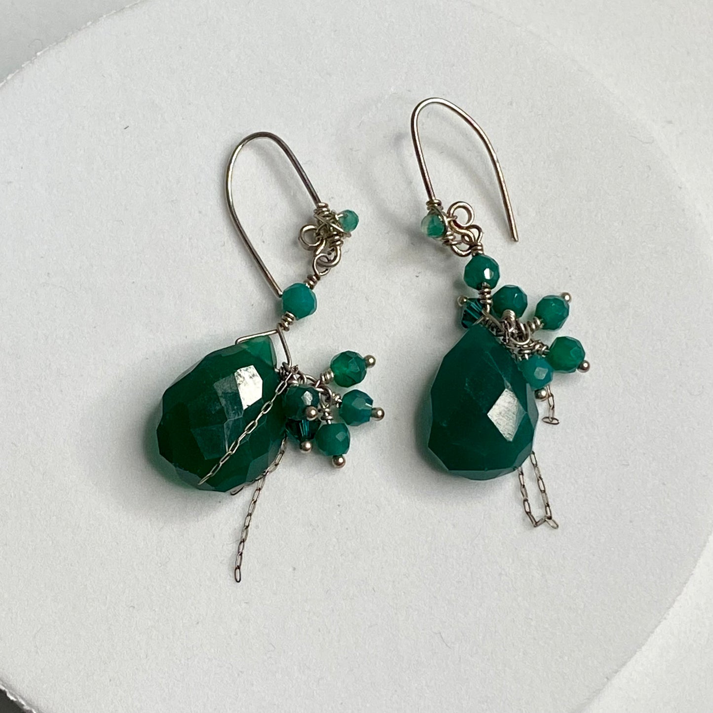 Teal Agate & Swarovski Crystal Dangle Earrings by Hip Chick Glass, Sterling Silver Earrings, Handmade Gemstone Jewelry, Birthstone Gift