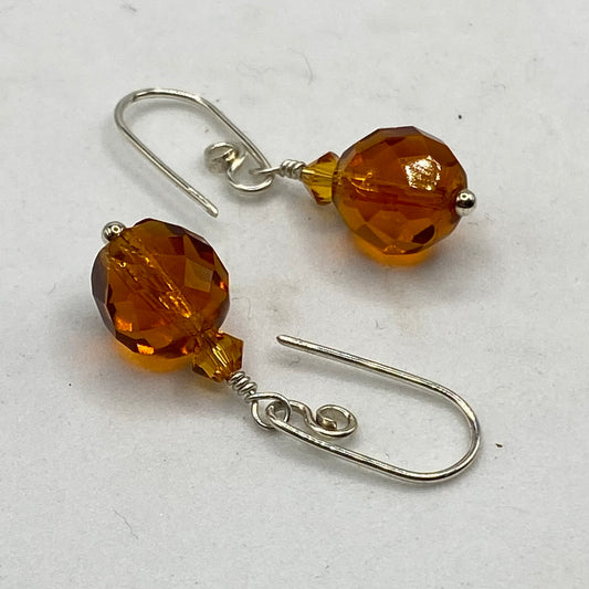 Orange Swarovski Crystal Earrings by Hip Chick Glass, Sterling Silver Dangle Drop Earrings, Handmade Crystal Drop Earrings, Handmade Jewelry Gift
