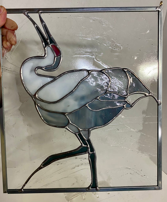 Dancing Sandhill Crane | Stained Glass Window Panel by Hip Chick Glass, Original Design Handmade Glass Art