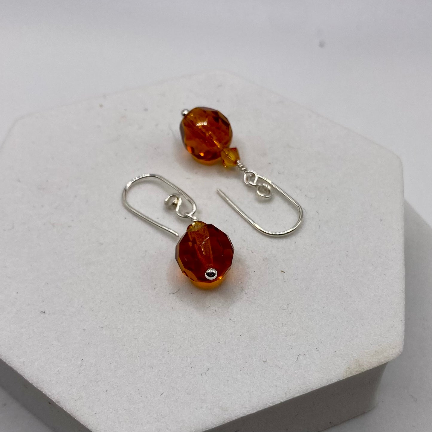 Orange & Swarovski Crystal Earrings by Hip Chick Glass, Sterling Silver Earrings, Handmade Gemstone Jewelry, Handmade Jewelry Gift