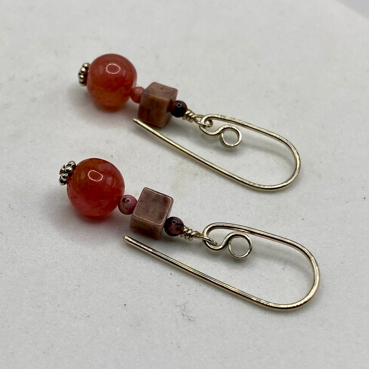 Raw Ruby, Picture Jasper & Rhodochrosite Dangle Earrings by Hip Chick Glass, Sterling Silver Earrings, Handmade Gemstone Jewelry, Handmade Birthstone Gift
