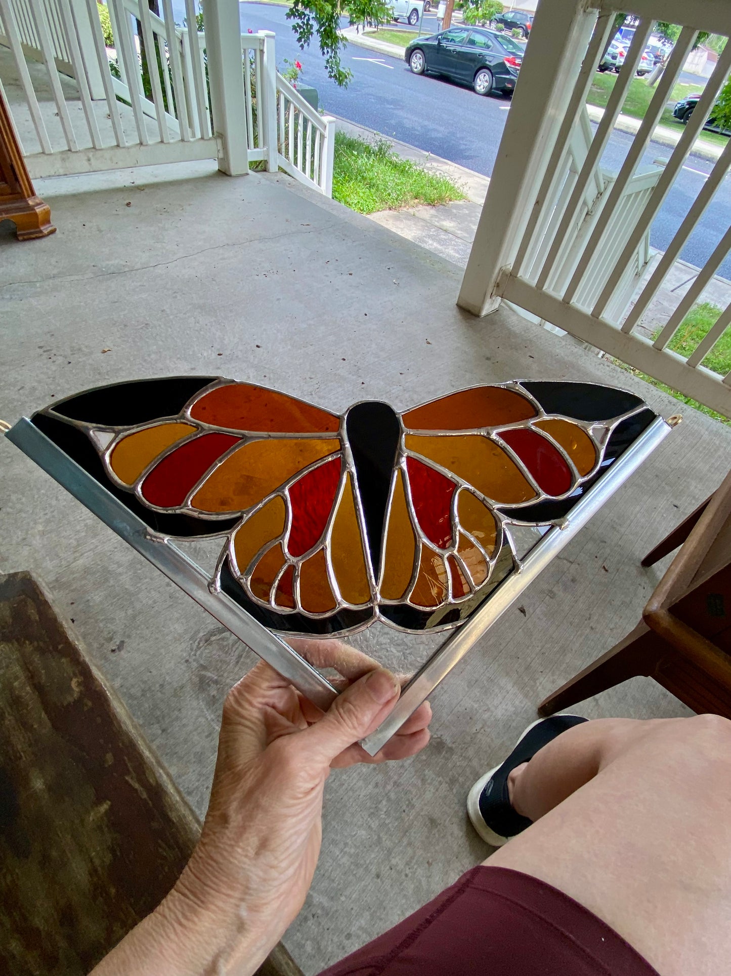 RUST BUTTERFLY Window Corner | Stained Glass Window Panel | Handmade Home Décor | Butterfly Sun Catcher by Hip Chick Glass, LLC