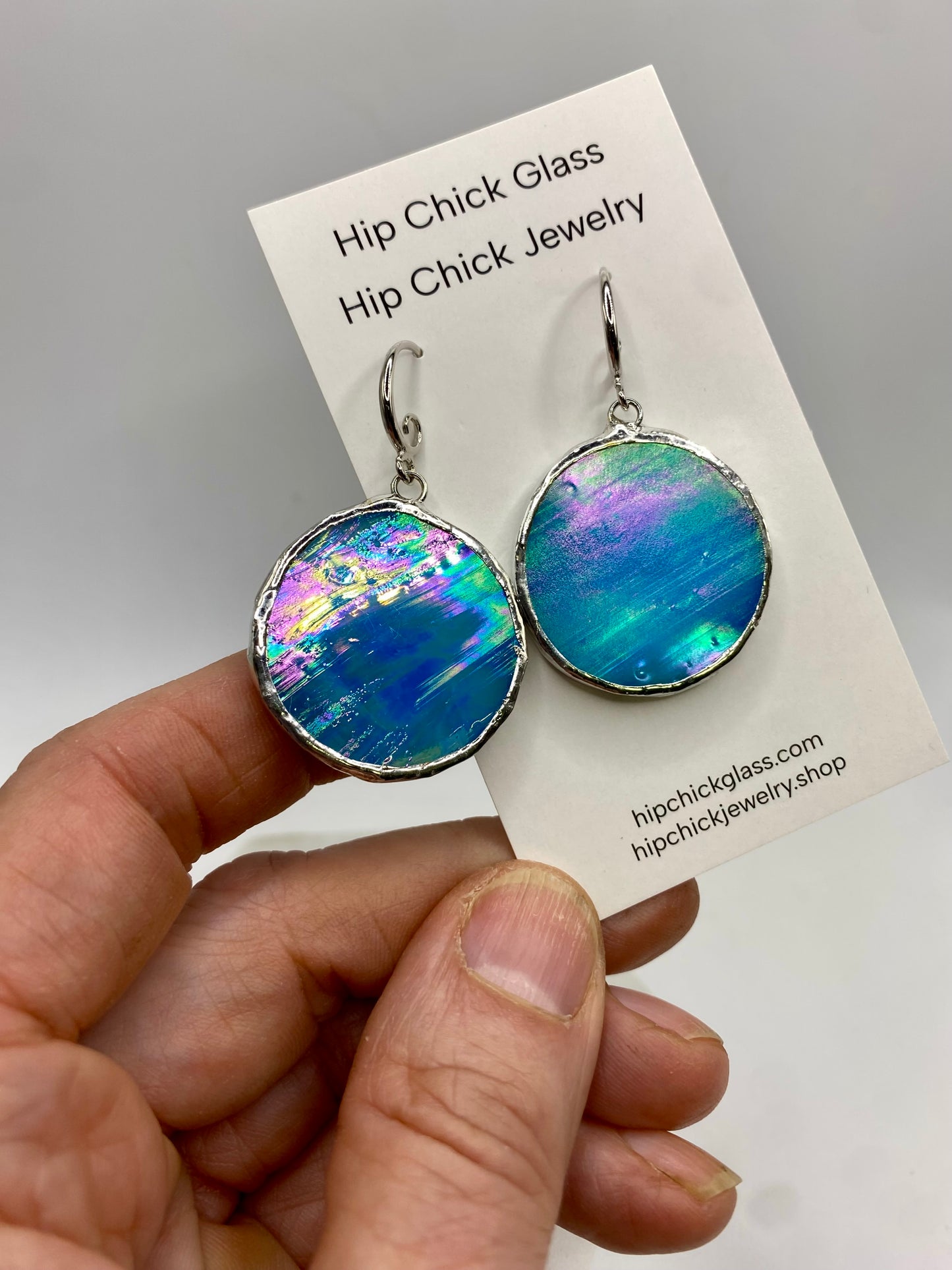 Light Blue Circle Stained Glass Jewelry Set by Hip Chick Glass, Stained Glass Necklace Stained Glass Earrings