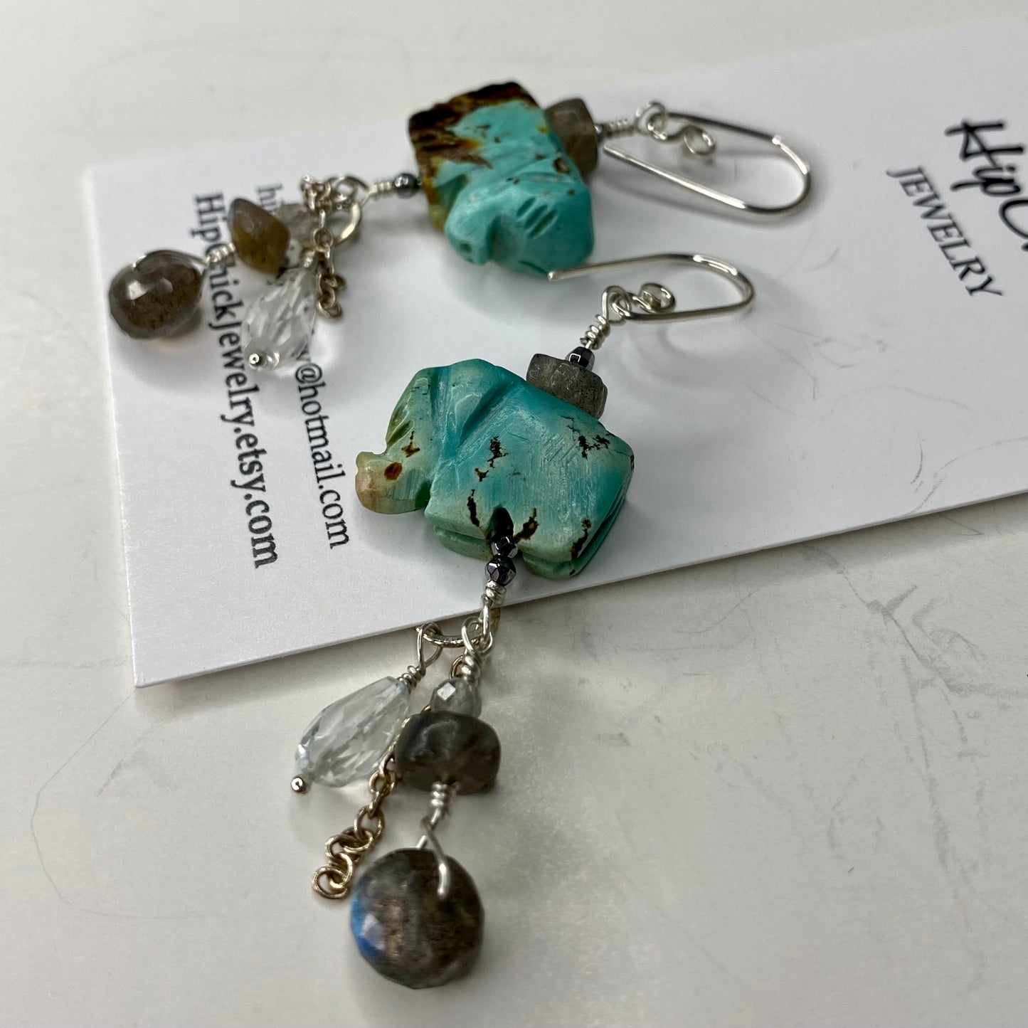 Turquoise, Labradorite, Quartz, Hematite & Moonstone Earrings by Hip Chick Glass, Sterling Silver Earrings, Handmade Gemstone Jewelry, Birthstone Gift