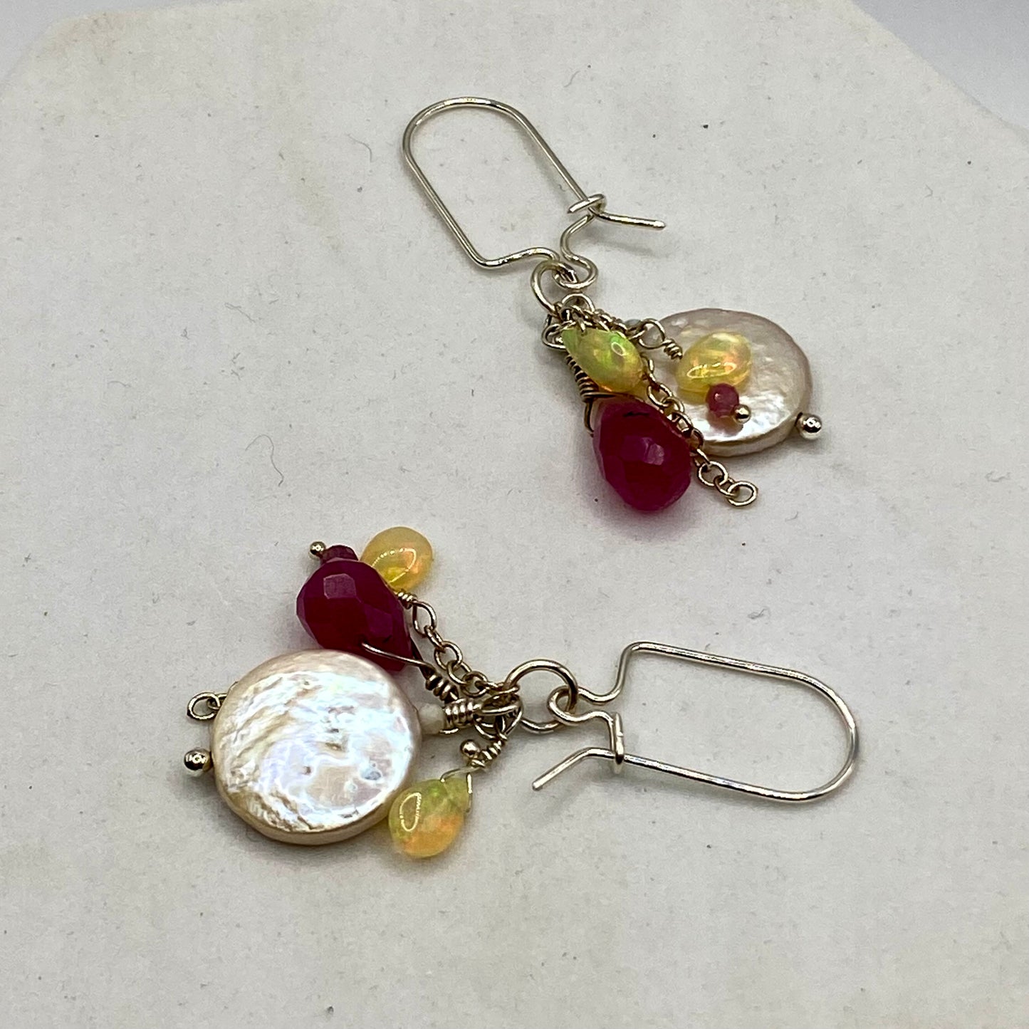 Coin Pearl, Ethiopian Opal, Chalcedony & Tourmaline Earrings by Hip Chick Glass, Sterling Silver Earrings, Handmade Gemstone Jewelry, Birthstone Gift