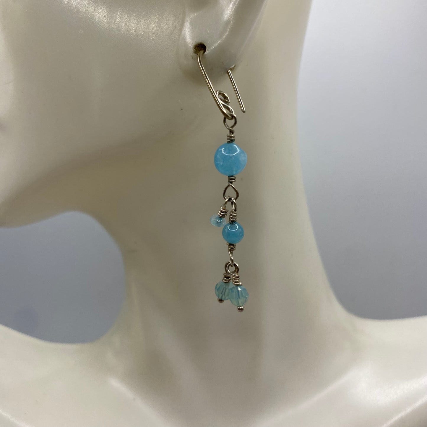 Aquamarine, Angelite & Swarovski Crystal Earrings by Hip Chick Glass, Sterling Silver Wire Wrap Earrings, Handmade Gemstone Jewelry, March Birthstone