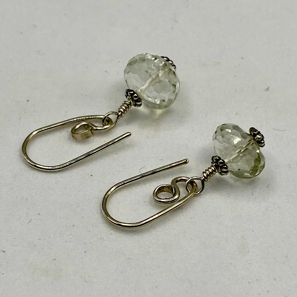 Rare Faceted Green Amethyst Earrings by Hip Chick Glass, Sterling Silver Earrings, Handmade Gemstone Jewelry, February Birthstone Gift