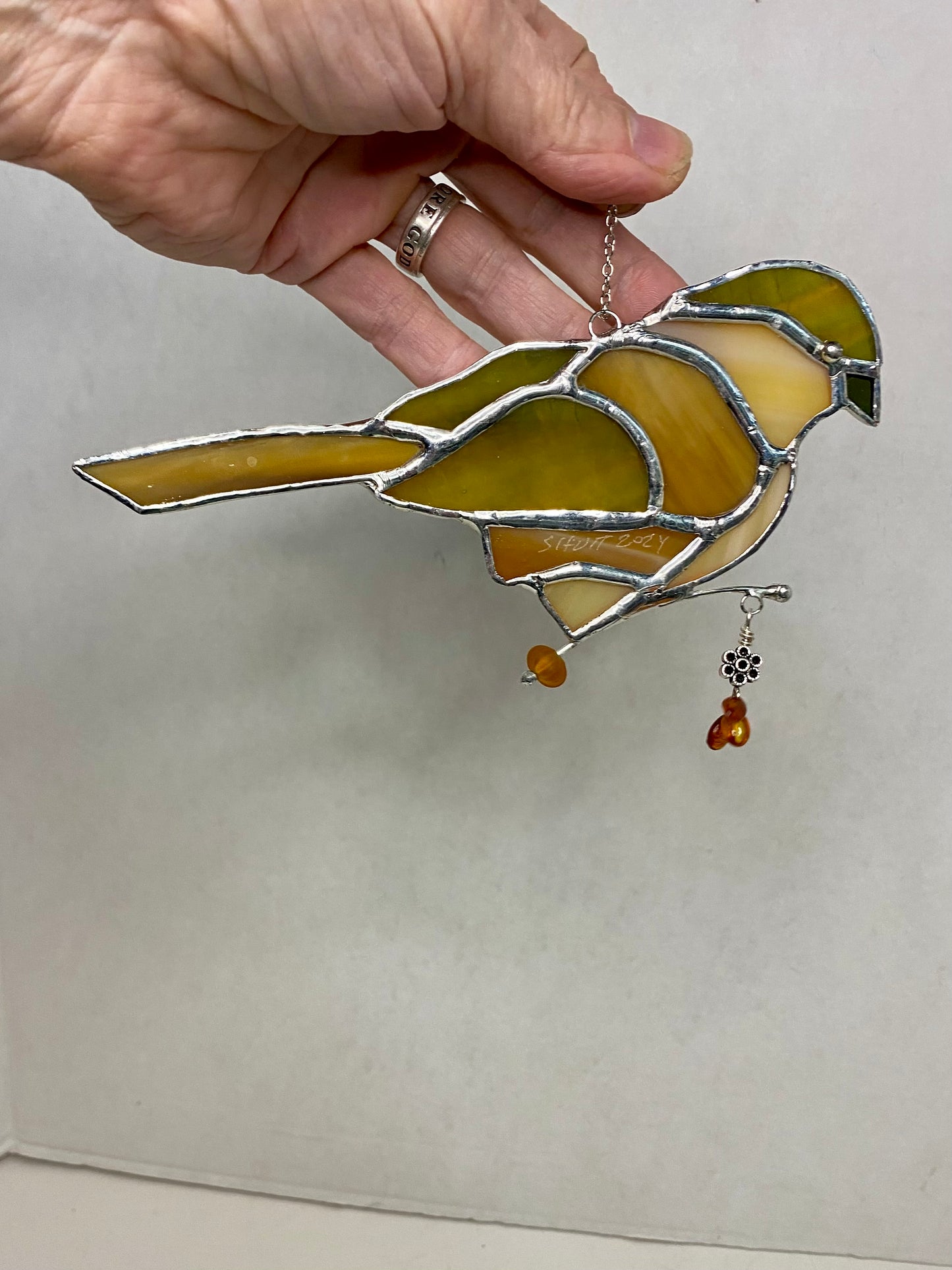 Stained Glass Brown Bird Suncatcher by Hip Chick Glass, Handmade Bird Ornaments