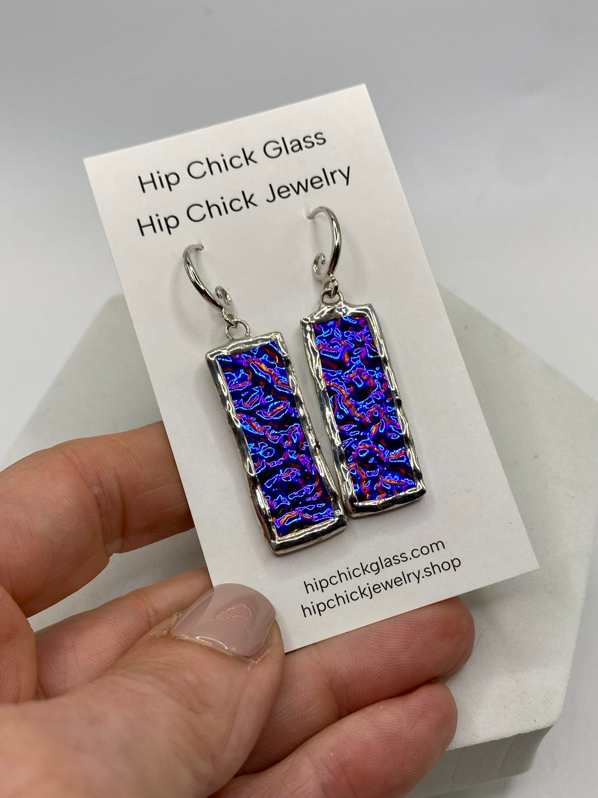 Purple Rectangle Earrings | Stained Glass Earrings by Hip Chick Glass, Iridescent Statement Earrings, Geometric Earrings