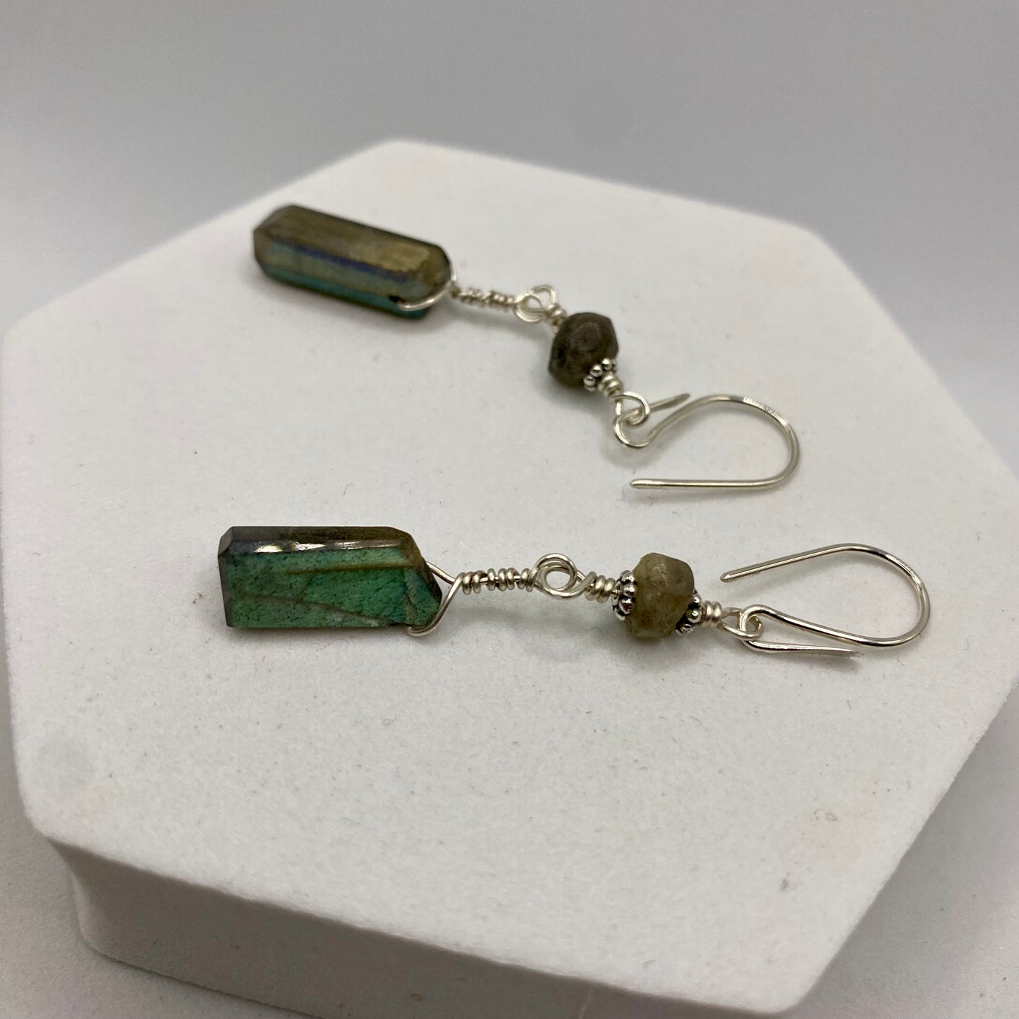 Labradorite Dangle Earrings by Hip Chick Glass, Sterling Silver Earrings, Handmade Gemstone Jewelry, Handmade Jewelry Gift