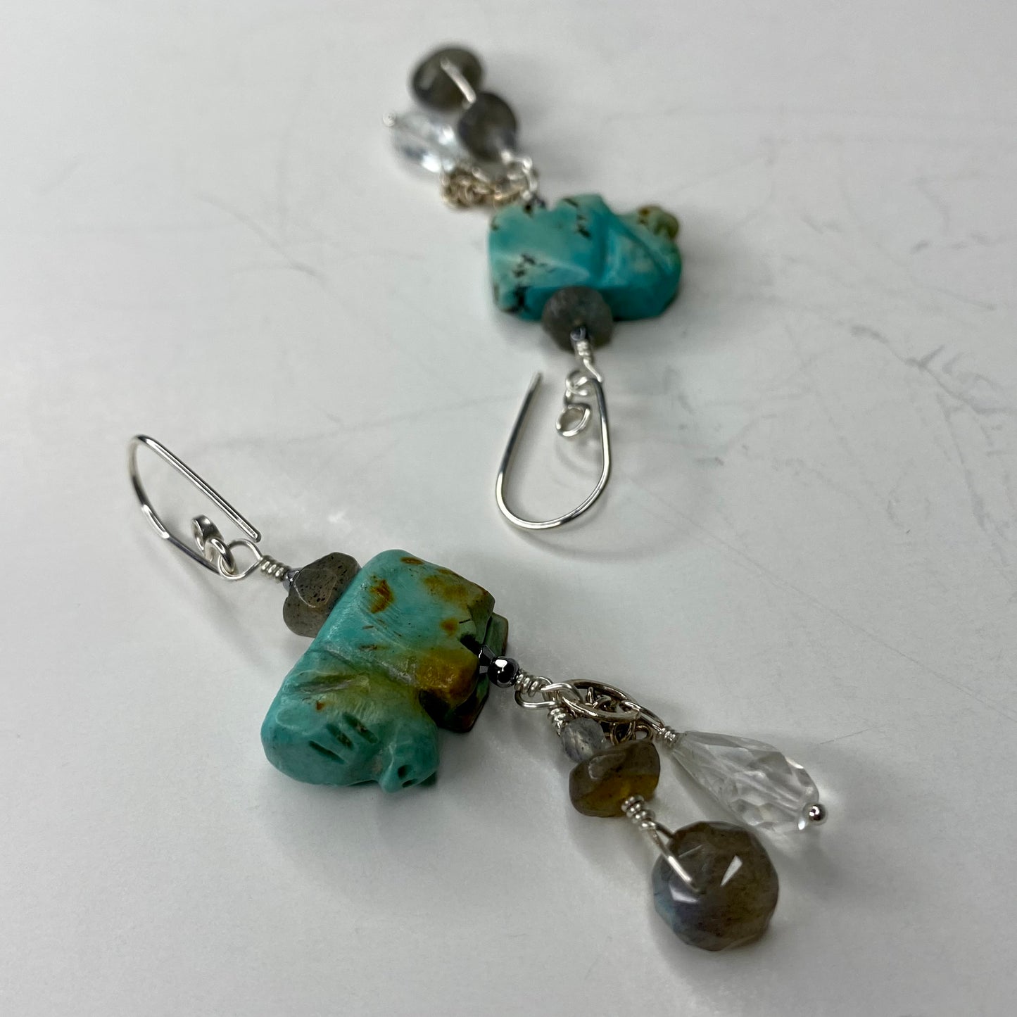 Turquoise, Labradorite, Quartz, Hematite & Moonstone Earrings by Hip Chick Glass, Sterling Silver Earrings, Handmade Gemstone Jewelry, Birthstone Gift