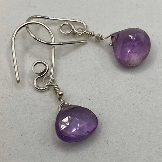 Faceted Amethyst Earrings by Hip Chick Glass, Sterling Silver Earrings, Handmade Gemstone Jewelry, February Birthstone Gift