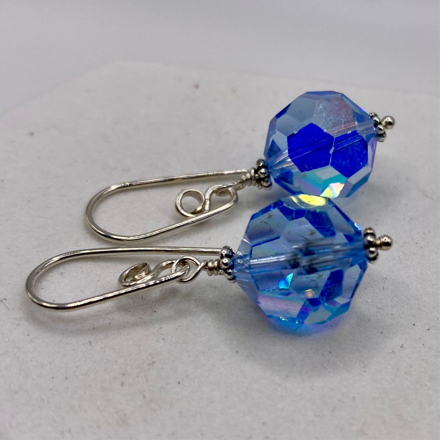 Blue Crystal Drop Earrings by Hip Chick Glass, Sterling Silver Earrings, Handmade Crystal Earrings, Handmade Jewelry Gift