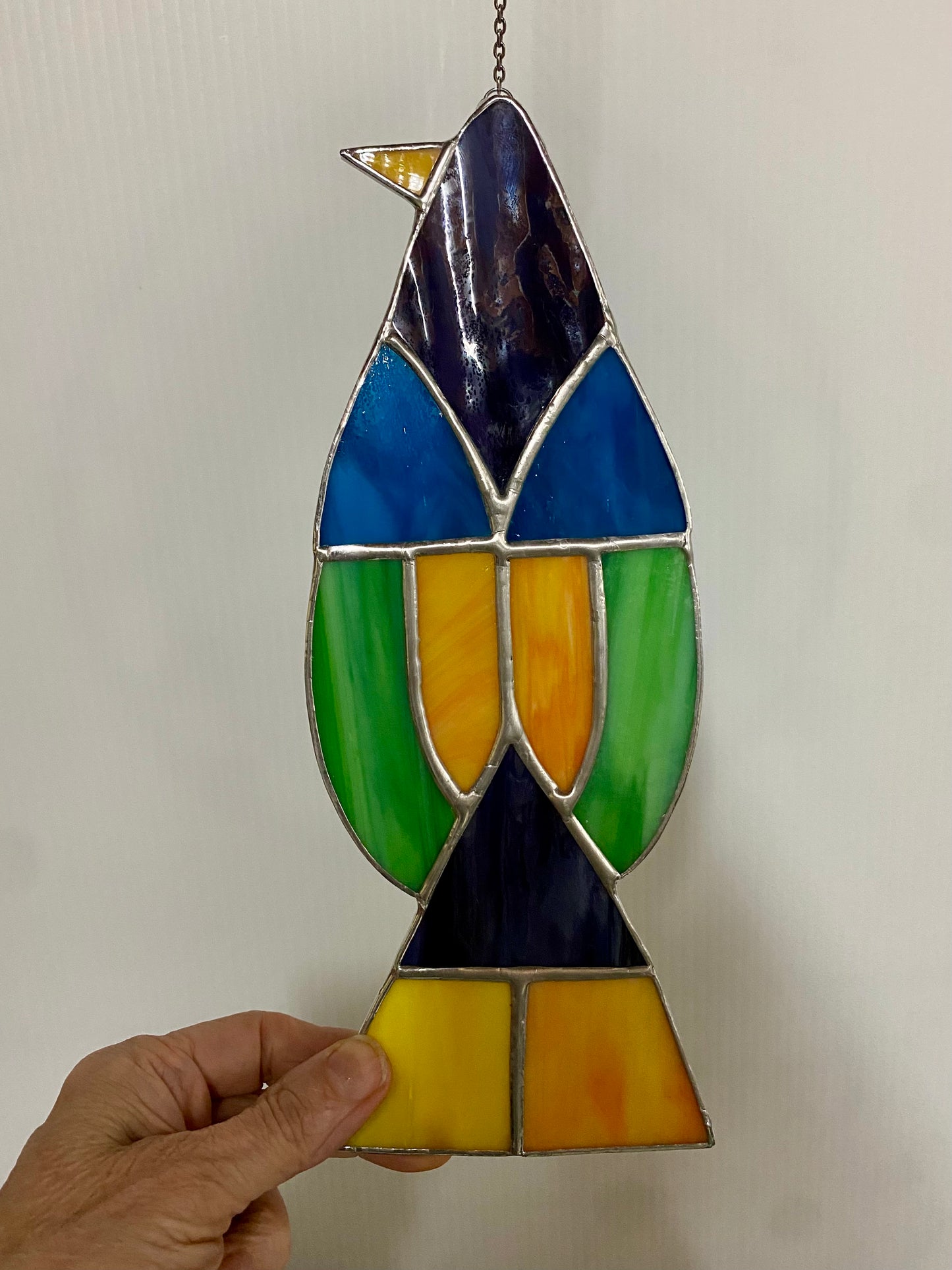 GEOMETRIC SITTING Bird Suncatcher | Stained Glass Suncatcher by Hip Chick Glass | Glass Art Bird | Colorful Bird Window Decor