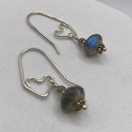 Labradorite Drop Earrings by Hip Chick Glass, Sterling Silver Earrings, Handmade Gemstone Jewelry, Birthstone Gift