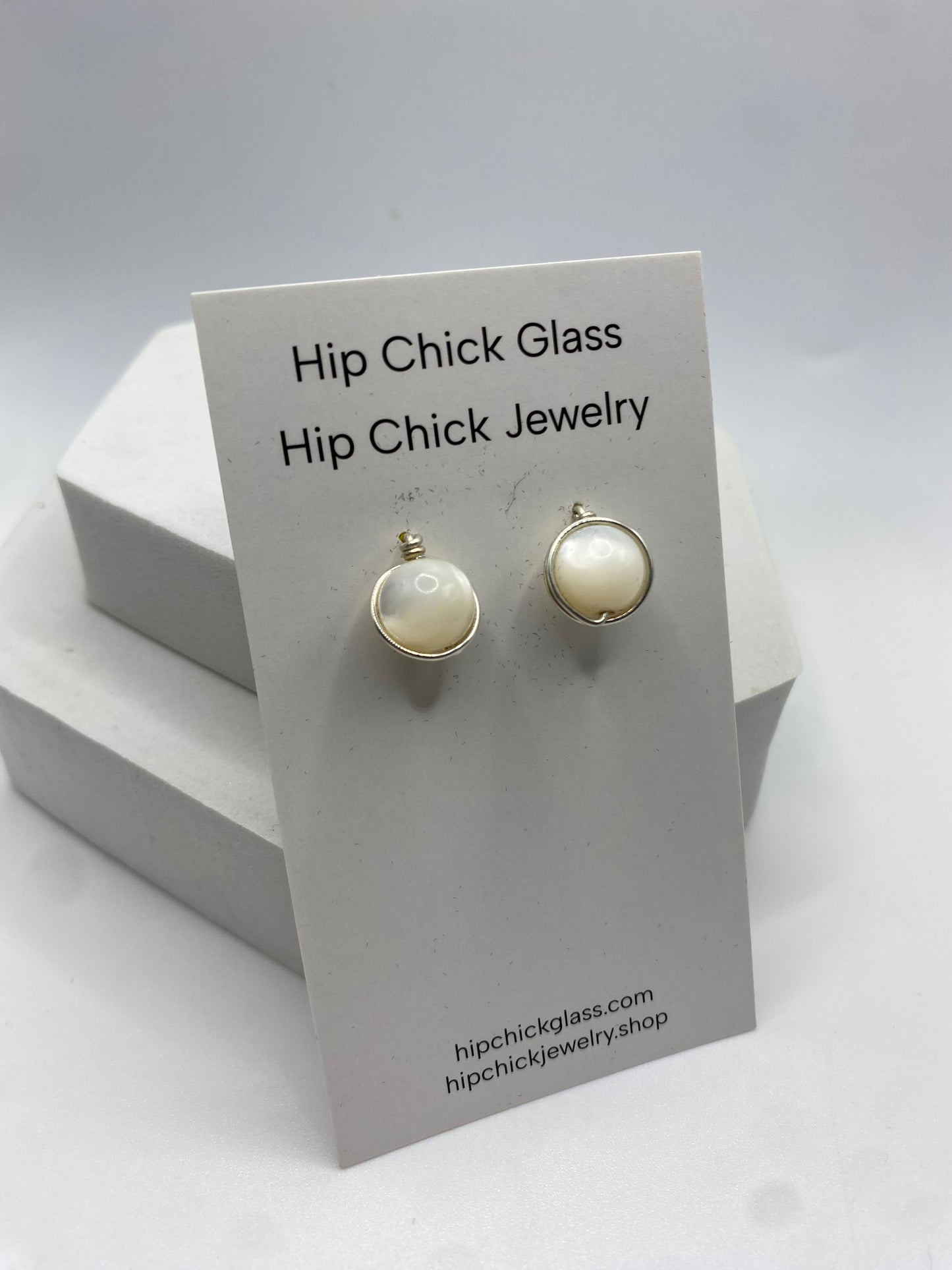 Mother of Pearl Silver Stud Earrings by Hip Chick Glass, Handmade Birthstone Earrings, Pearl Earrings, Pearl Stud Earrings, Sterling & Gemstone Wire Wrap Earrings