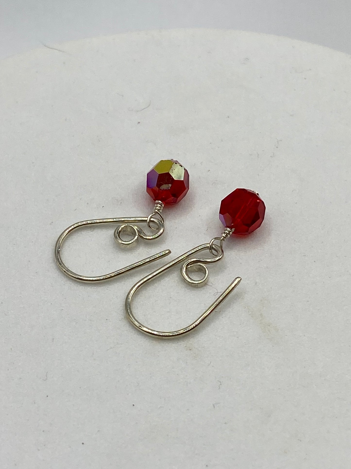 Dainty Red Crystal Earrings by Hip Chick Glass, Sterling Silver Earrings, Handmade Vintage Crystal Jewelry, Handmade Jewelry Gift
