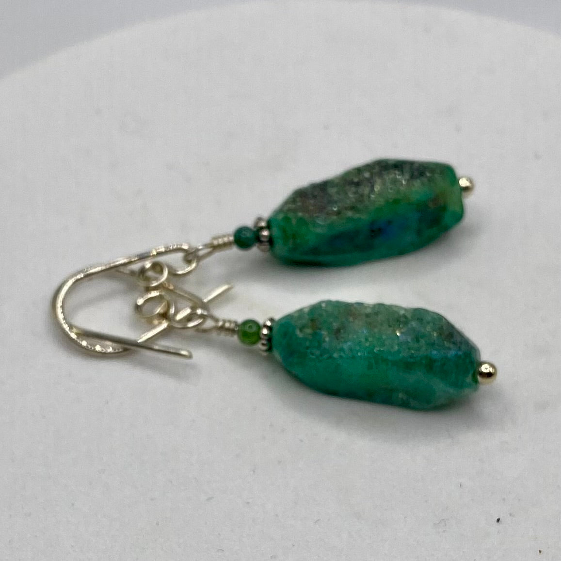 Green Druzy Agate Dangle Earrings by Hip Chick Glass, Sterling Silver Earrings, Handmade Gemstone Jewelry, Gemstone Jewelry Gift