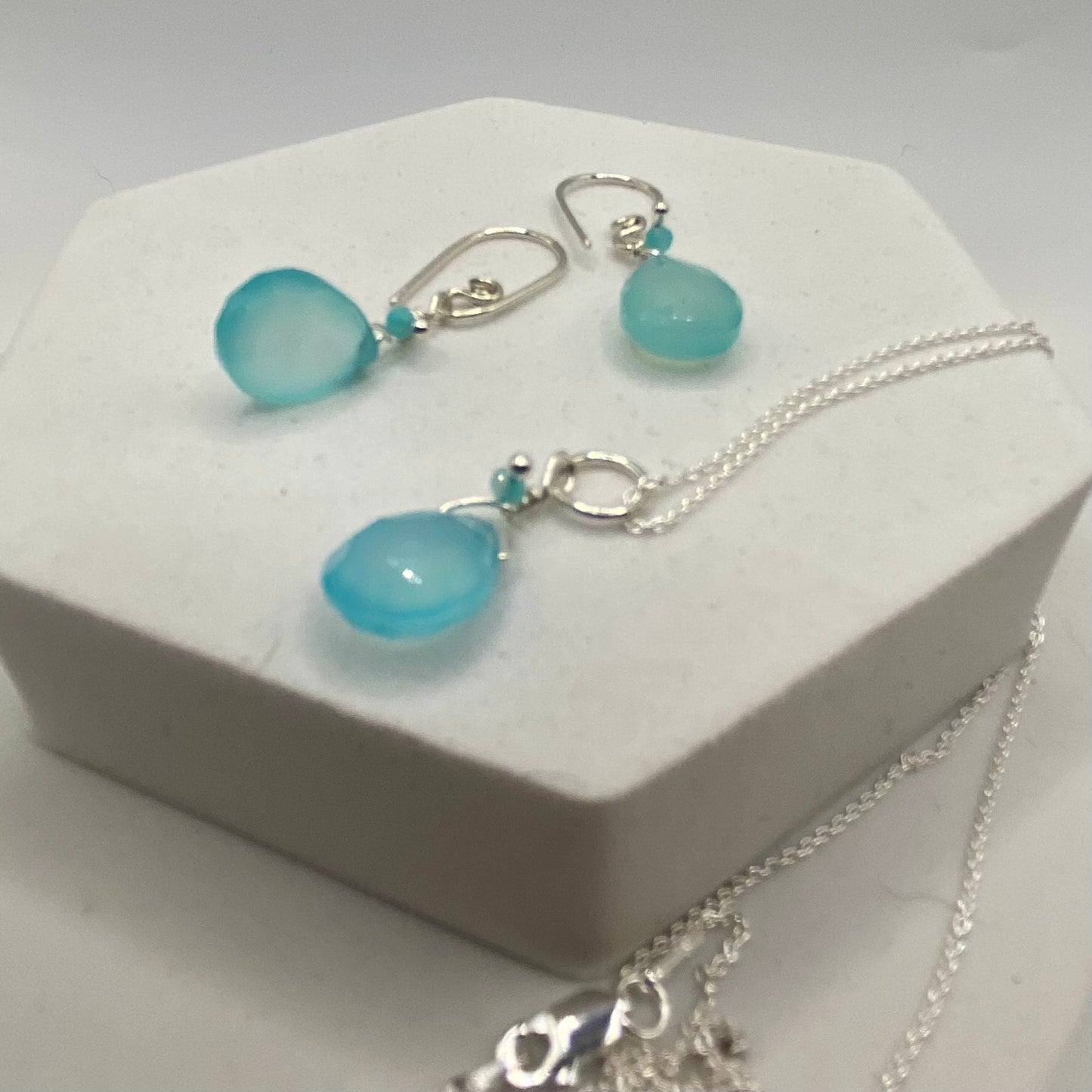 BLUE CHALCEDONY Necklace Earring Set by Hip Chick Jewelry, Chalcedony Earrings, Chalcedony Necklace, Chalcedony Necklace Earring Set, Handmade Gemstone Necklace Earring Set made with 925 Sterling Silver by Hip Chick Jewelry