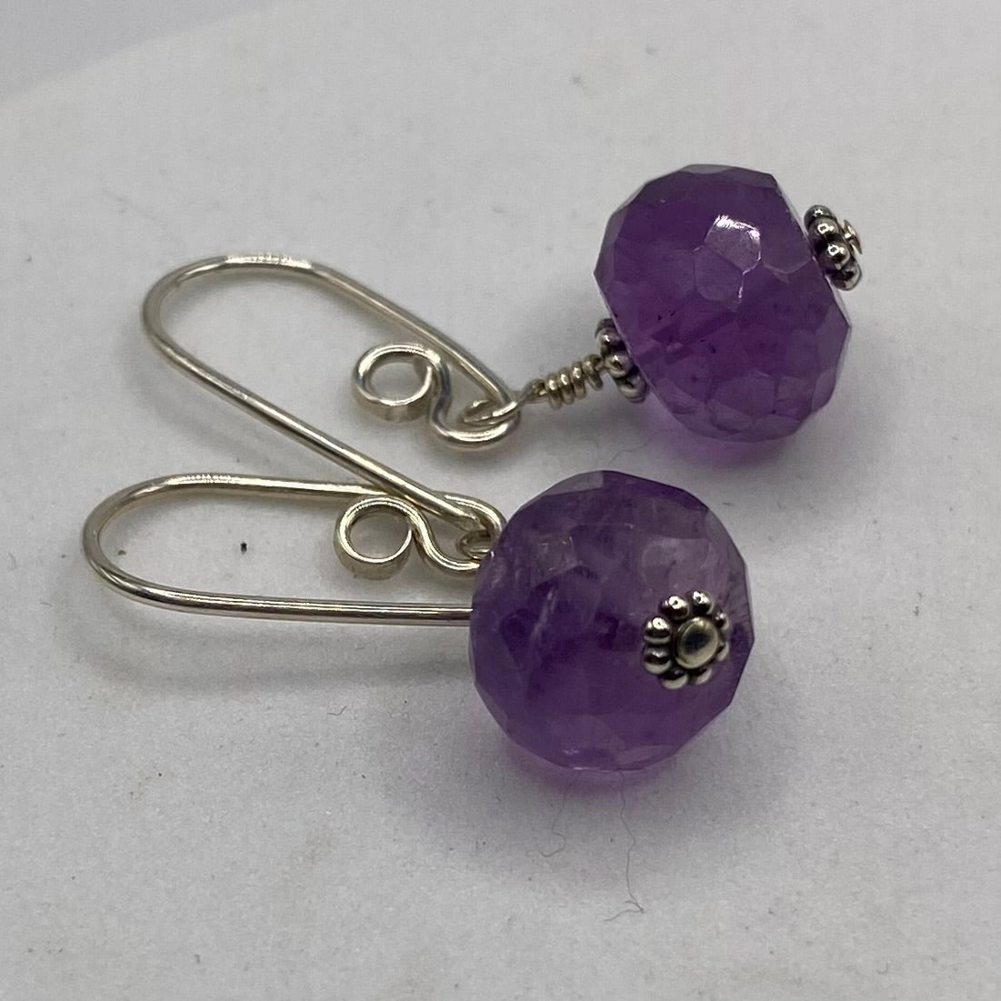 Handmade Faceted Amethyst Earrings by Hip Chick Glass, Sterling Silver Bead Earrings, Handmade Gemstone Jewelry, February Birthstone Gift