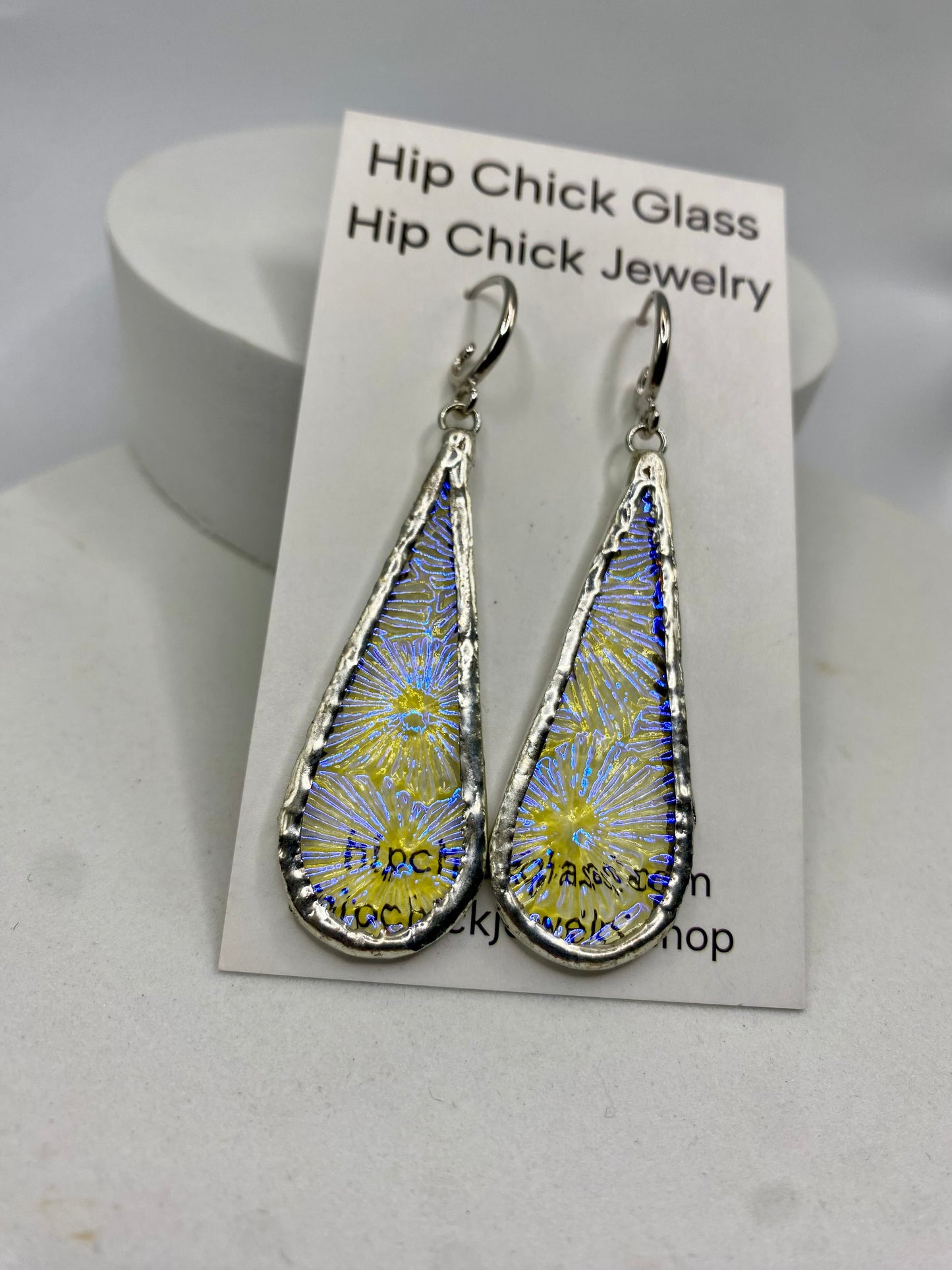 Blue Snowflake Teardrop Earrings | Stained Glass Earrings by Hip Chick Glass, Stained Glass Dangle Drop Earrings, Stained Glass Earrings