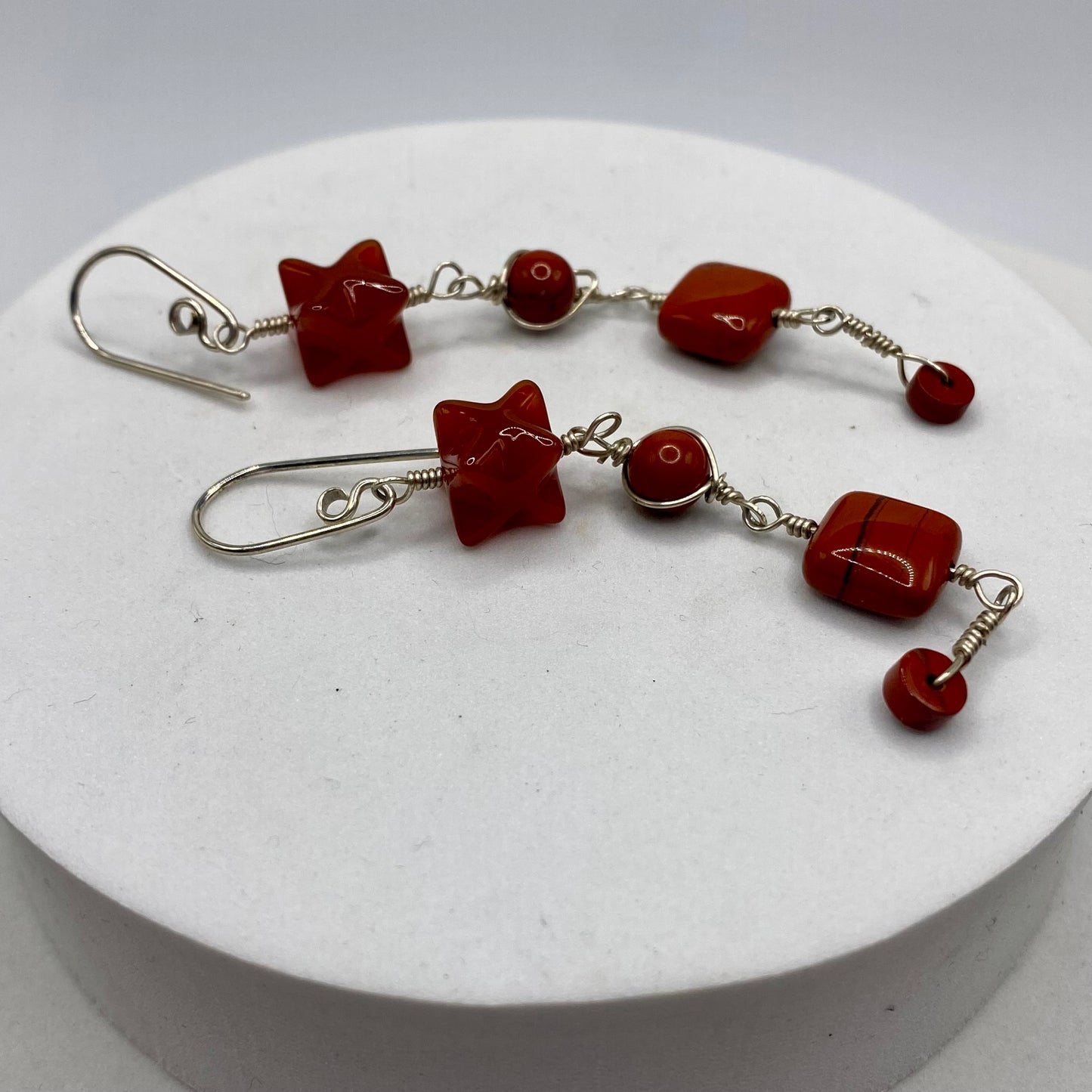 Carnelian & Red Jasper Long Dangle Earrings by Hip Chick Glass, Sterling Silver Earrings, Handmade Boho Luxe Gemstone Jewelry