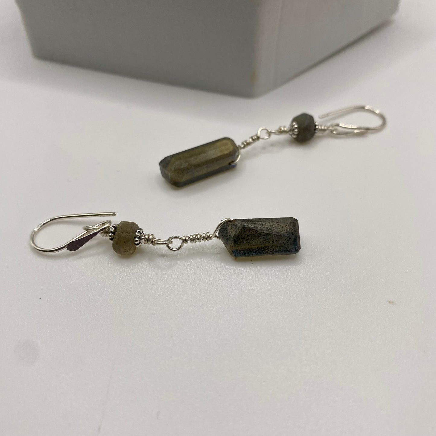 Labradorite Dangle Earrings by Hip Chick Glass, Sterling Silver Earrings, Handmade Gemstone Jewelry, Handmade Jewelry Gift