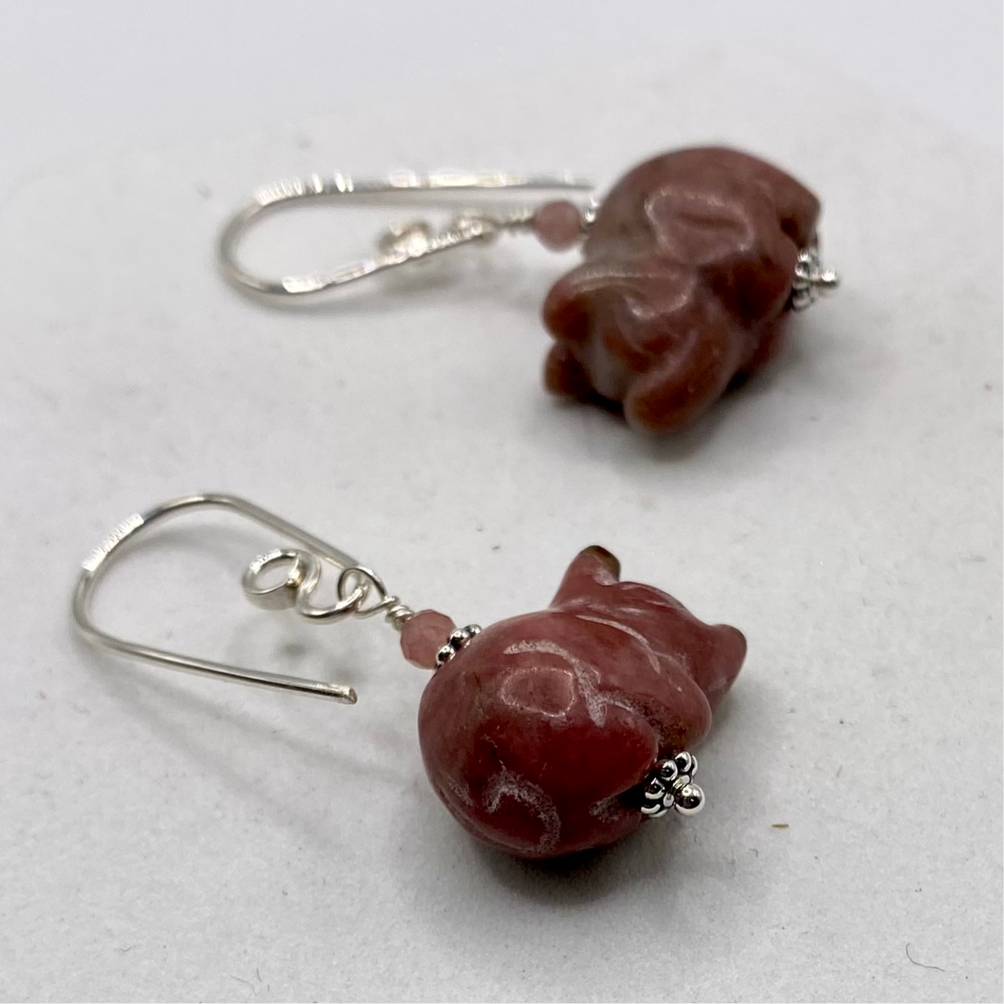 Carved Pig Earrings by Hip Chick Glass, Sterling Silver Earrings, Handmade Gemstone Jewelry, Handmade Jewelry Gift