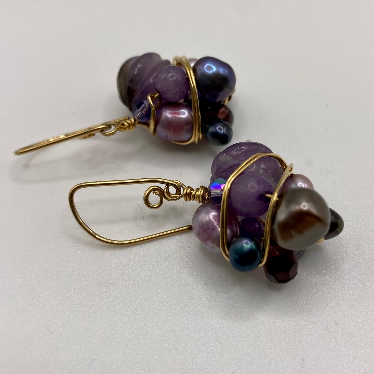 Purple Gemstone Bead Wire Wrap Earrings by Hip Chick Glass, 14 Karat Gold Fill Earrings, Handmade Gemstone Jewelry, OOAK February Birthstone Gift