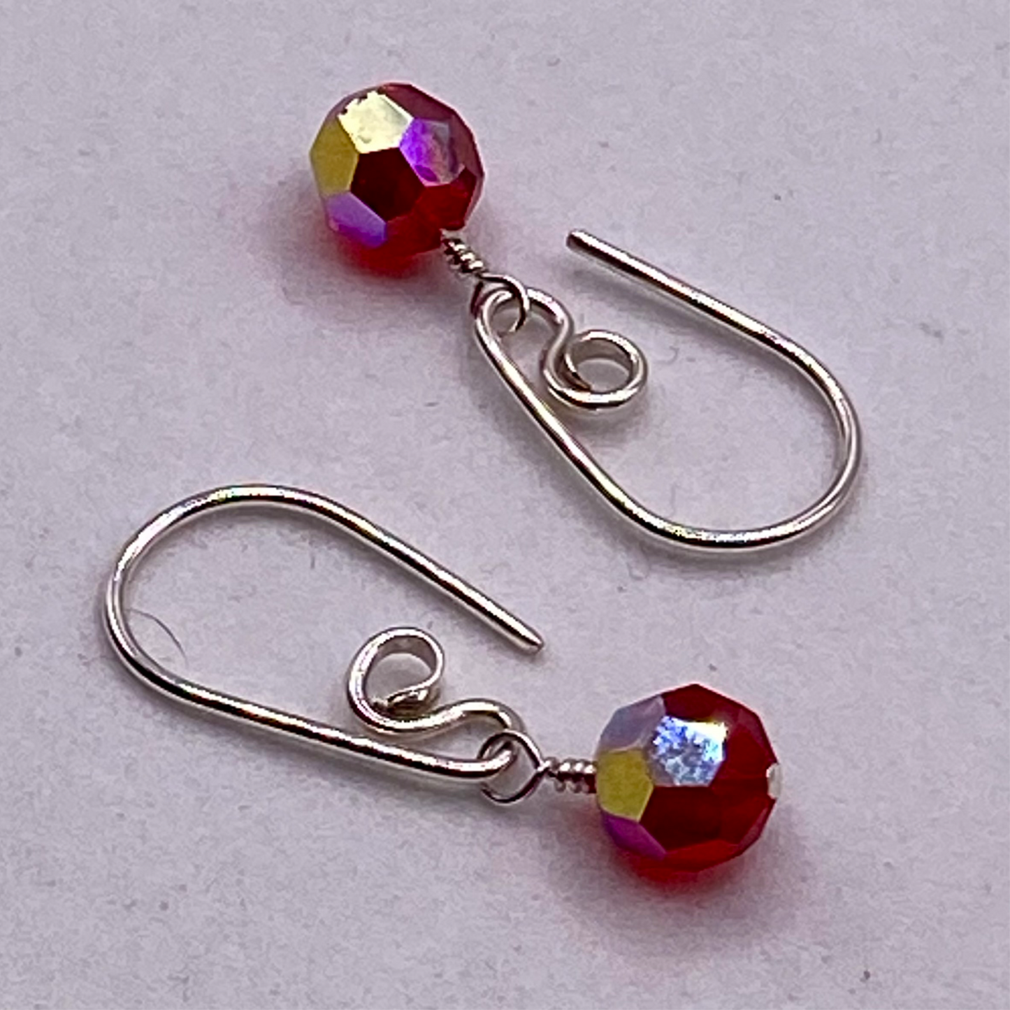 Dainty Red Crystal Earrings by Hip Chick Glass, Sterling Silver Earrings, Handmade Gemstone Jewelry, Handmade Jewelry Gift