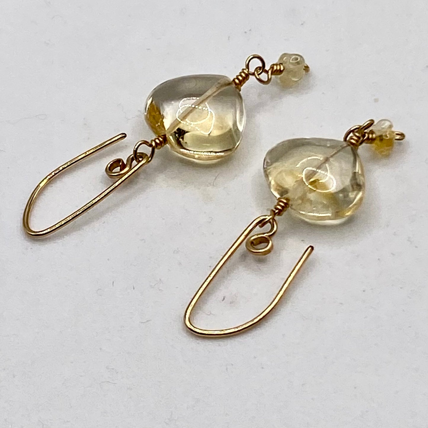 Citrine Puff Briolette Earrings by Hip Chick Glass, 14 Karat Gold Fill Earrings, Handmade Gold Birthstone Jewelry, November Birthstone Gift