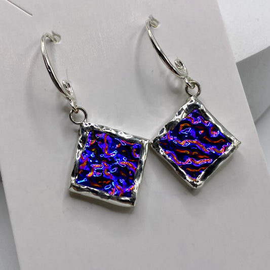 Blue Purple Diamond Earrings | Stained Glass Earrings by Hip Chick Glass, Stained Glass Dangle Drop Earrings, Stained Glass Earrings