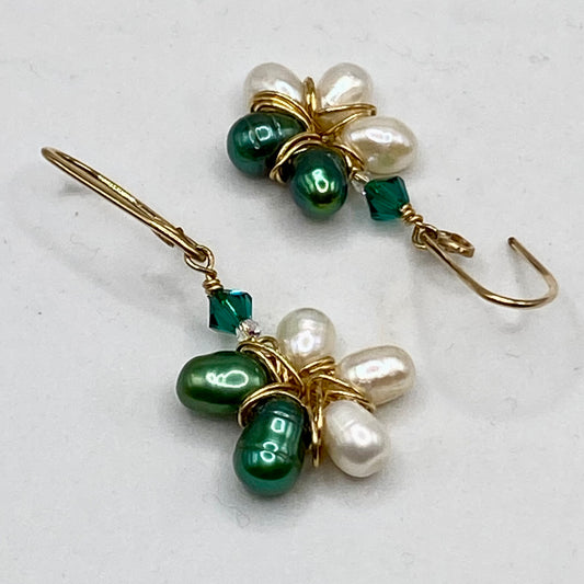 Pearl & Swarovski Crystal Flower Earrings by Hip Chick Glass, Pearl Gold Fill Earrings, Handmade Gemstone Jewelry, June Birthstone Gift