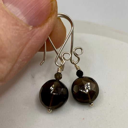 Smoky Quartz Silver Earrings by Hip Chick Glass, Sterling Silver Earrings, Handmade Gemstone Jewelry, Birthstone Gift