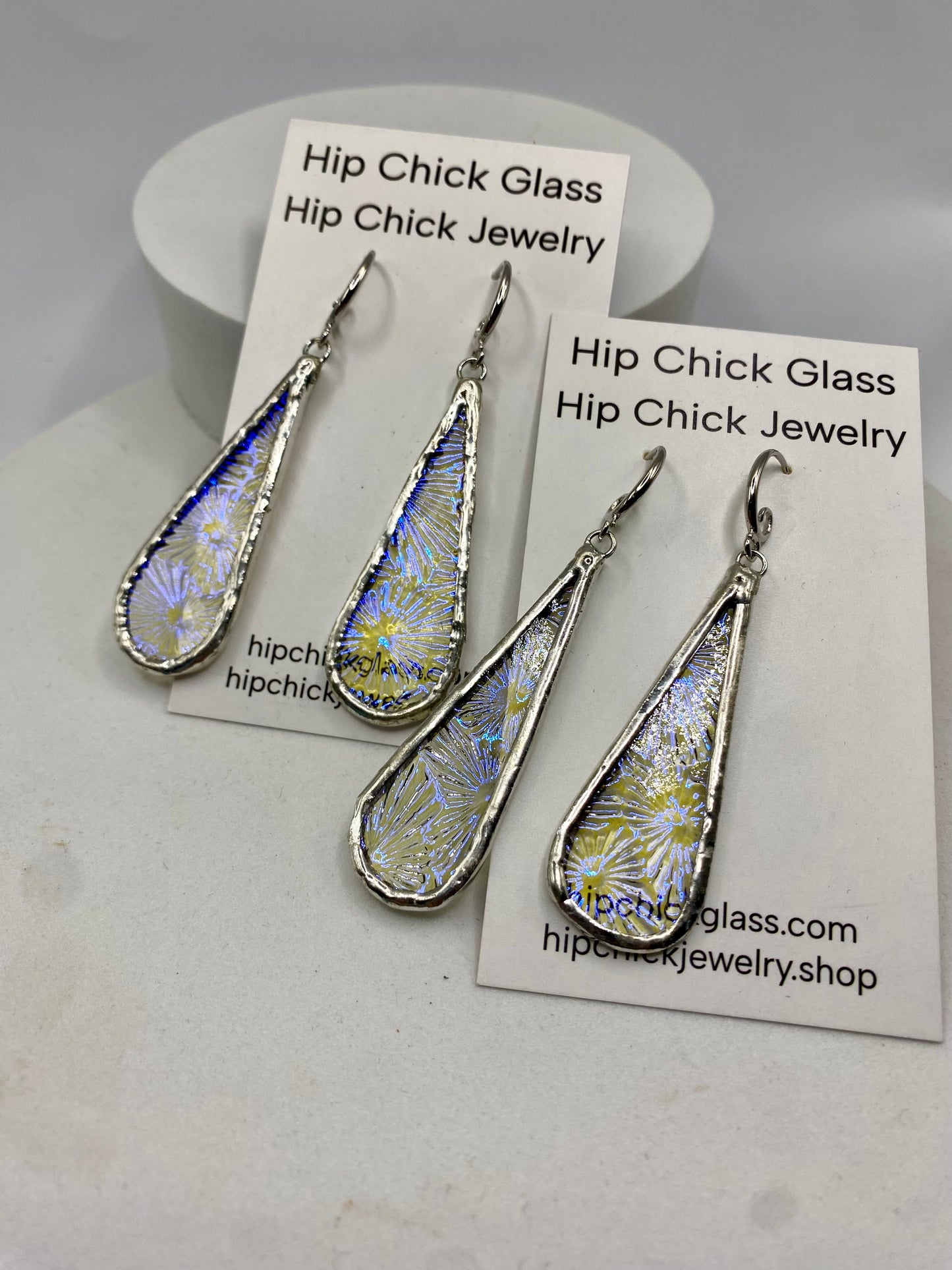Blue Snowflake Teardrop Earrings | Stained Glass Earrings by Hip Chick Glass, Stained Glass Dangle Drop Earrings, Stained Glass Earrings