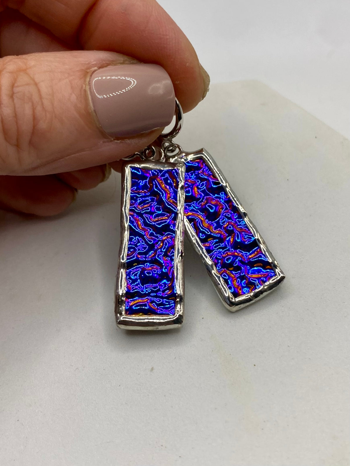 Purple Rectangle Earrings | Stained Glass Earrings by Hip Chick Glass, Iridescent Statement Earrings, Geometric Earrings