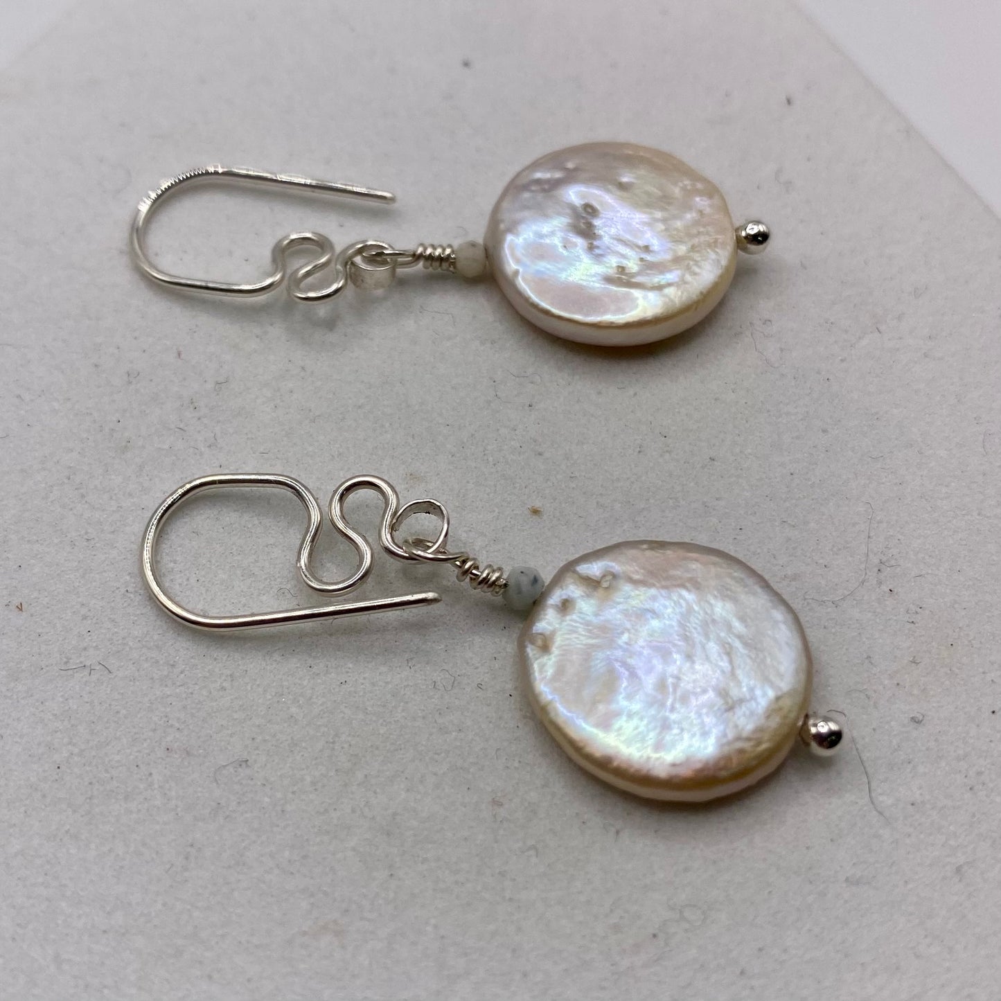 Coin Pearl Drop Earrings by Hip Chick Glass, Sterling Silver Earrings, Handmade Gemstone Jewelry, June Birthstone Gift