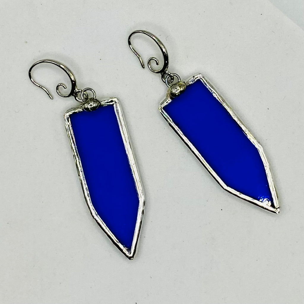 Blue Stained Glass Earrings | Handmade Geometric Dangle Drop Earrings by Hip Chick Glass