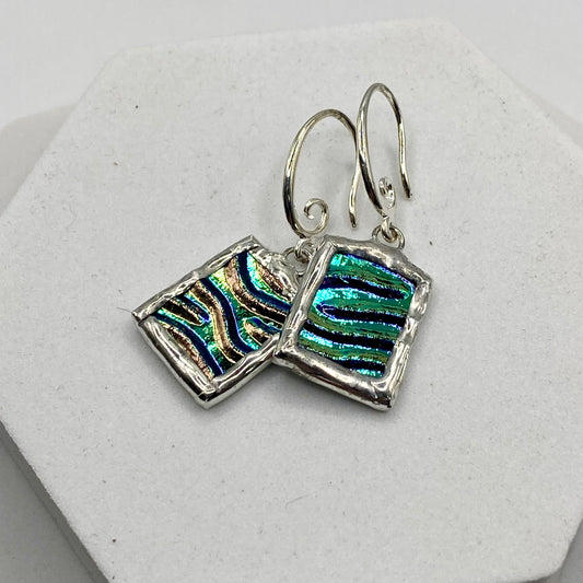 Teal Ripple Earrings | Stained Glass Earrings by Hip Chick Glass, Stained Glass Dangle Drop Earrings, Stained Glass Earrings