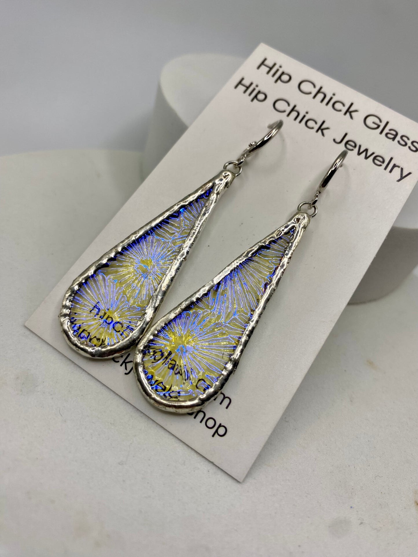 Blue Snowflake Teardrop Earrings | Stained Glass Earrings by Hip Chick Glass, Stained Glass Dangle Drop Earrings, Stained Glass Earrings