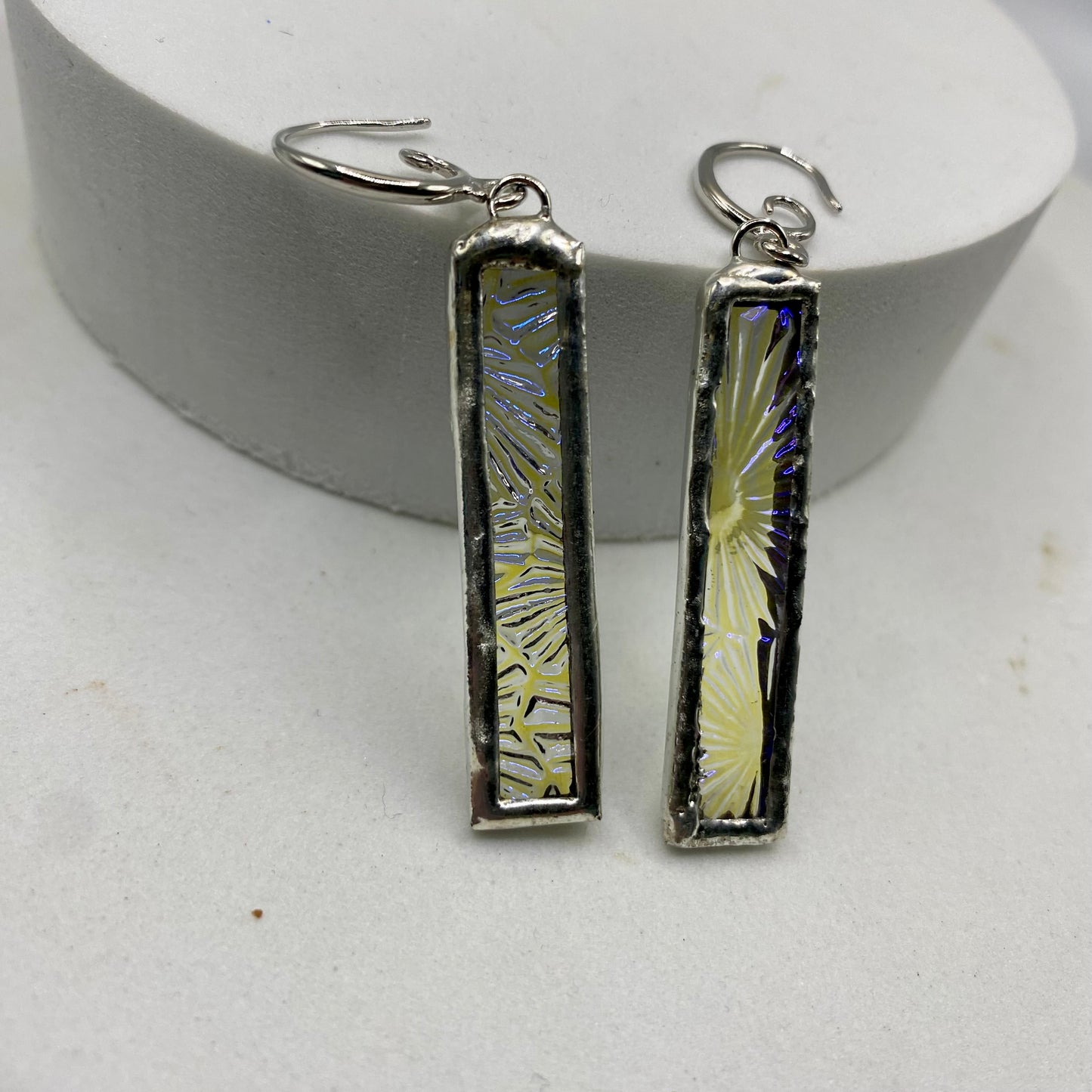 Snowflake Stick Earrings | Stained Glass Earrings by Hip Chick Glass, Stained Glass Dangle Drop Earrings, Stained Glass Earrings